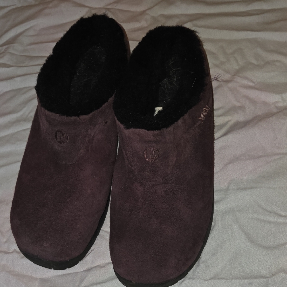 NEW-Never Worn- Merrell Purple Suede Mules, Size 10